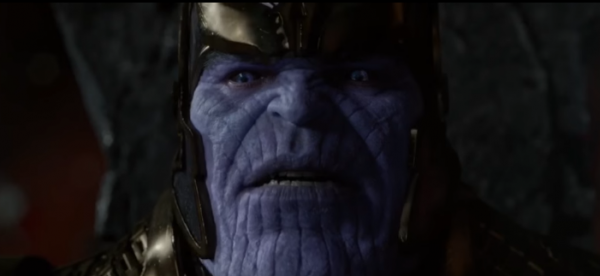 Thanos appears to Ronan and Nebula in a scene from "Guardians of the Galaxy."