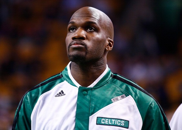 Newly acquired Joel Anthony #50 of the Boston Celtics warms up prior to the game against the Los Angeles Lakers at TD Garden on January 17, 2014 in Boston, Massachusetts.
