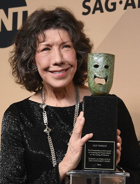 Honoree Lily Tomlin, recipient of the SAG Life Achievement Award, posed in the press room during the 23rd Annual Screen Actors Guild Awards at The Shrine Expo Hall on Jan. 29 in Los Angeles, California. 