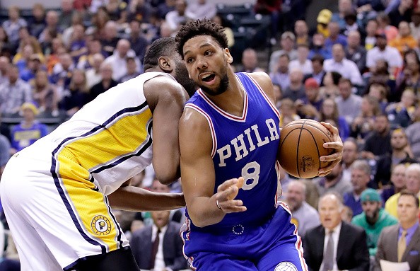 Jahil Okafor #8 of the Philadelphia 76ers dribbles the ball during the game against the Indiana Pacers at Bankers Life Fieldhouse on November 9, 2016 in Indianapolis, Indiana. 