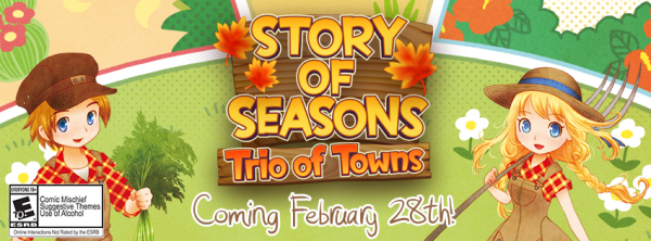 The image depicts the game “Story of Seasons: Trio of Towns”. 