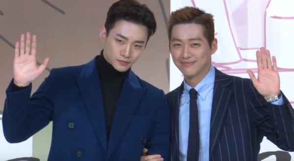 2PM's Junho and Namgoong Min during a press conference for comedy series "Chief Kim."