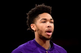 Brandon Ingram of the Los Angeles Lakers warms up before the game against the Utah Jazz at Staples Center on Dec. 5, 2016 in Los Angeles, California.