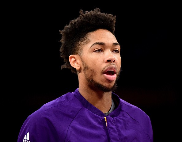 Brandon Ingram of the Los Angeles Lakers warms up before the game against the Utah Jazz at Staples Center on Dec. 5, 2016 in Los Angeles, California.