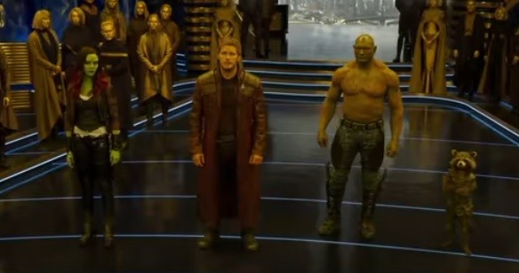 The Guardians facing Ayesha in 'Guardians of the Galaxy Vol. 2'