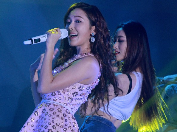KPop star Jessica performs onstage during a fan meeting event in China.