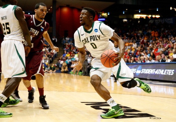 Dave Nwaba in one of thje game in NCAA with Cal Poly Mustangs against the Texas Southern Tigers in 2014 NCAA Men's Basketball Tournament in Dayton, Ohio. 