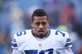 Greg Hardy during his stint with Dallas Cowboys before the game against the Buffalo Bills at Ralph Wilson Stadium on Dec. 27, 2015 in Orchard Park, New York. 