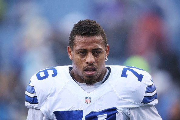 Greg Hardy during his stint with Dallas Cowboys before the game against the Buffalo Bills at Ralph Wilson Stadium on Dec. 27, 2015 in Orchard Park, New York. 