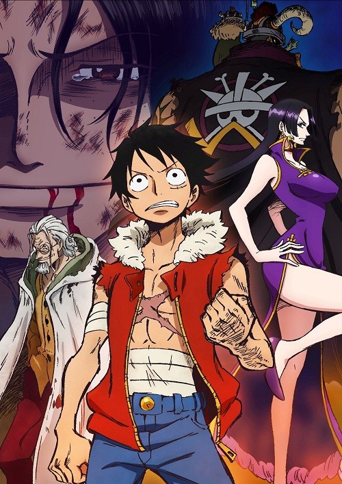 One of 'One Piece' poster from Toei Animation, with Luffy the leader of Straw Hat pirates with other characters.