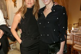 Jennifer Aniston (L) and best friend comedienne Chelsea Handler attend a special lunch at Arianna Huffington's home on Jan. 6, 2015 in Los Angeles, California. 