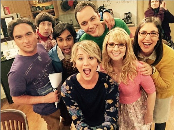 The cast of The Big Bang Theory in a group photo.
