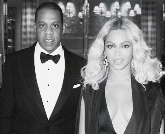 Rapper Jay Z and his partner singer-songwriter Beyoncé all dressed up for an event.