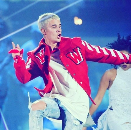 Canadian singer Justin Bieber performs during his "Purpose World Tour" concert.