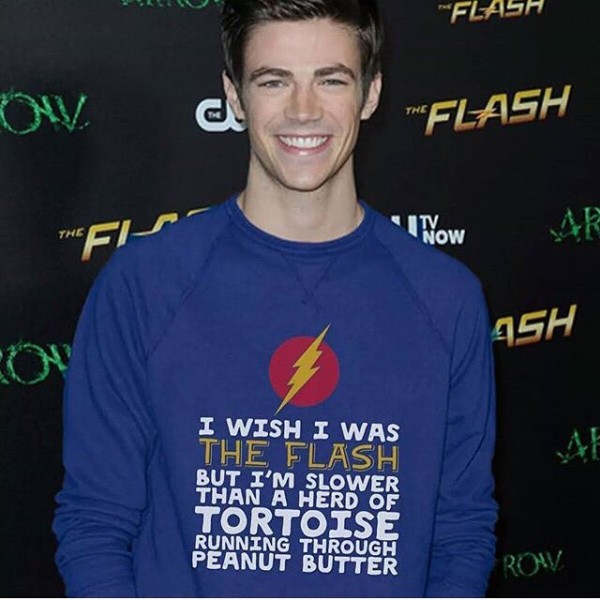 The Flash lead star Grant Gustin in a photo taken at an event.