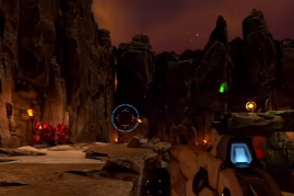 A gamer shooting at aliens in the video promoting a new update for Doom.