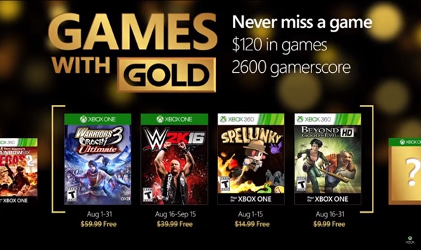 The free Games with Gold for August 2016 for Xbox Live members