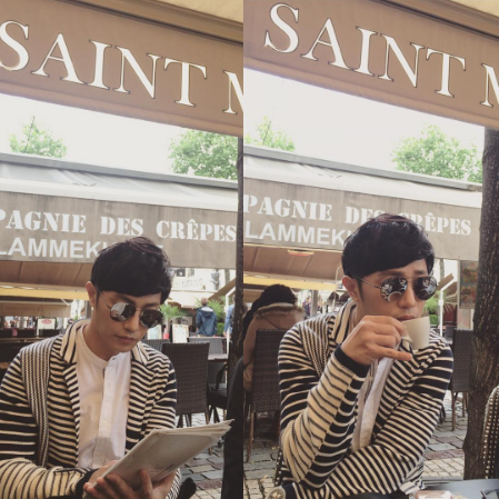 "Descendants Of The Sun" star Jin Goo sipping his espresso in Paris, France.