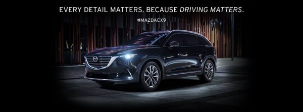 The new Mazda CX-9 crossover has enough space to seat seven people.