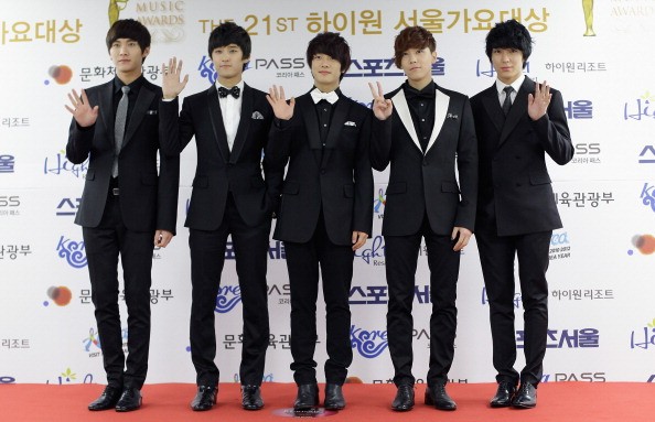 Five-member band F.T. Island during the 21st High1 Seoul Music Awards in 2012.