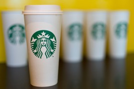 A collection of venti sized Starbucks take away cups on February 18, 2016 in London, England. 