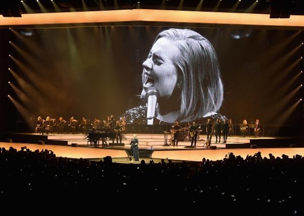 Singer Adele performed on stage during her North American tour at Staples Center on Aug. 5 in Los Angeles, California.
