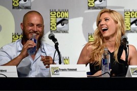 'Vikings' cast Travis Fimmel and actress Katheryn Winnick attend a panel for the History series 'Vikings' during Comic-Con International 2015 at the San Diego Convention Center on July 10, 2015.