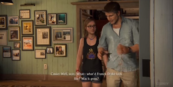 Nathan Drake and his daughter Cassie in the Epilogue of "Uncharted 4: A Thief's End"