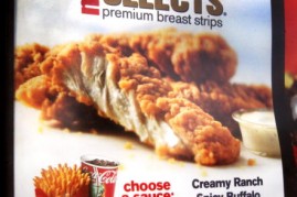  A sign promotes new Chicken Selects at a McDonald's July 28, 2004 in Niles, Illinois. McDonald's has introduced new Chicken Selects premium breast strips as way of targeting consumers eating more white-meat chicken. 