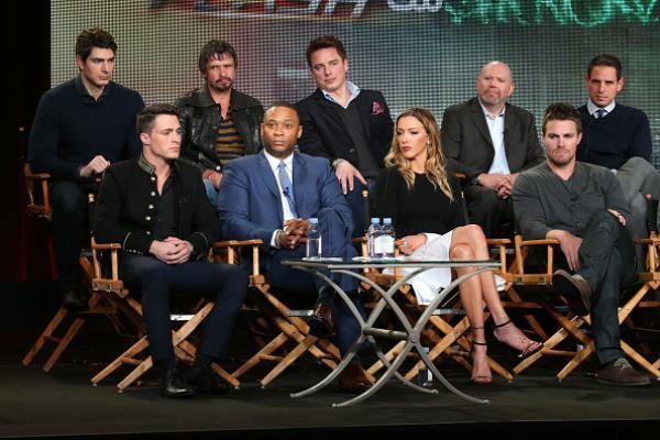 Actor Colton Haynes alongside the cast and crew of "Arrow" spoke onstage during the "Arrow" and "The Flash" panel interview as part of The CW 2015 Winter Television Critics Association press tour at the Langham Huntington Hotel & Spa on January 11, 2015 i