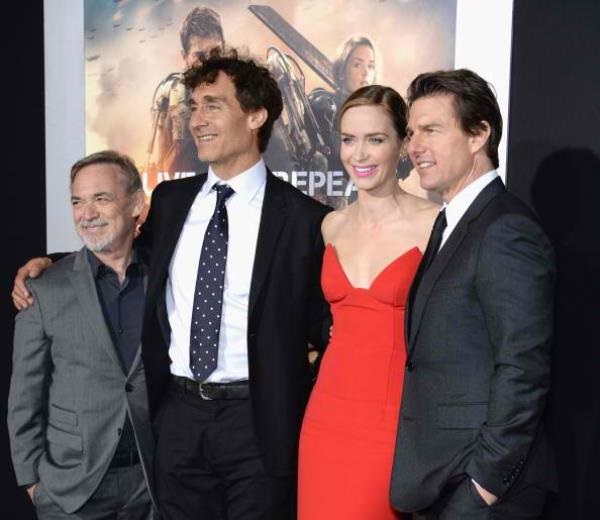 Producer Erwin Stoff, director Doug Liman, actress Emily Blunt, and actor Tom Cruise attended the "Edge Of Tomorrow" red carpet repeat fan premiere tour at AMC Loews Lincoln Square on May 28, 2014 in New York City.