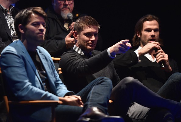 Actors Misha Collins, Jensen Ackles and Jared Padalecki attend the CW's Fan Party to Celebrate the 200th episode of 'Supernatural' on November 3, 2014 in Los Angeles, California. 