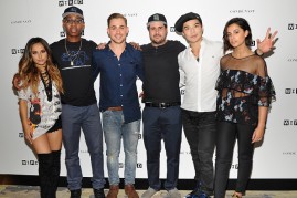 The cast of the Power Rangers movie Becky G, RJ Cyler, Dacre Montgomery, director Dean Israelite, Ludi Lin and Naomi Scott attend theWIRED Cafe during Comic-Con International 2016 at Omni Hotell on July 21, 2016 in San Diego, California. 