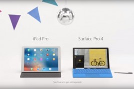 Apple's iPad Pro and Microsoft's Surface Pro 4 as featured in the new Microsoft Surface ad.