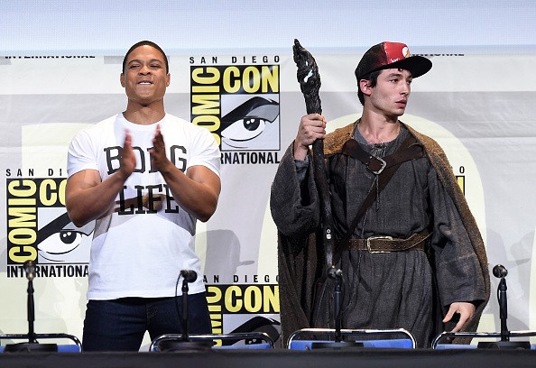 Actors Ray Fisher (L) and Ezra Miller attend the Warner Bros. 'Justice League' Presentation during Comic-Con International 2016 at San Diego Convention Center on July 23, 2016 in San Diego, California. 