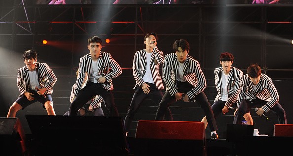 South Korean boy group EXO perform onstage during 2016 K-pop Top Group Concert on April 24, 2016 in Shenyang, China. 