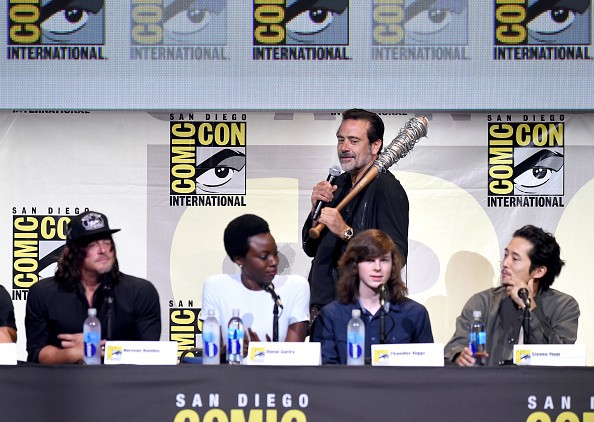 Actors Norman Reedus, Danai Gurira, Jeffrey Dean Morgan, Chandler Riggs, and Steven Yeun attend AMC's 'The Walking Dead' panel during Comic-Con International 2016 at San Diego Convention Center on July 22, 2016 in San Diego, California. 
