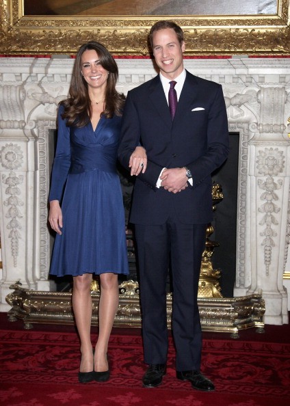 Prince William and Kate Middleton pose for photographs in the State Apartments of St James Palace on November 16, 2010 in London, England.