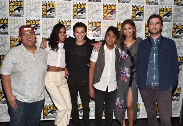 Actors Jacob Batalon, Laura Harrier, Tom Holland, Tony Revolori, Zendaya and director Jon Watts from Marvel Studios’ “Spider-Man: Homecoming” attended the San Diego Comic-Con International 2016 Marvel Panel in Hall H on July 23 in San Diego, California.