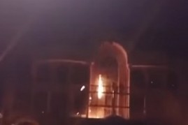 Still from a video showing the Saudi Embassy in Tehran being set alight by protesters